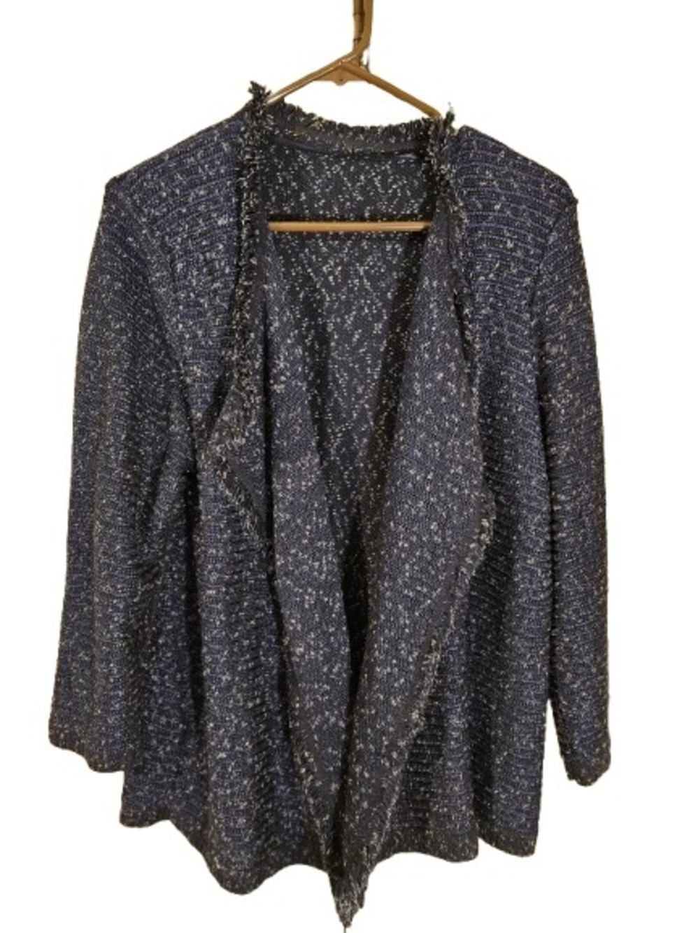 Women’s Open-Front Navy Tweed Cardigan Sweater